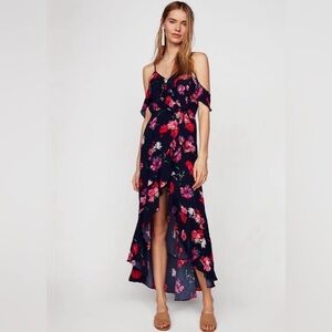 Express Floral High Low Dress in Black and Pink